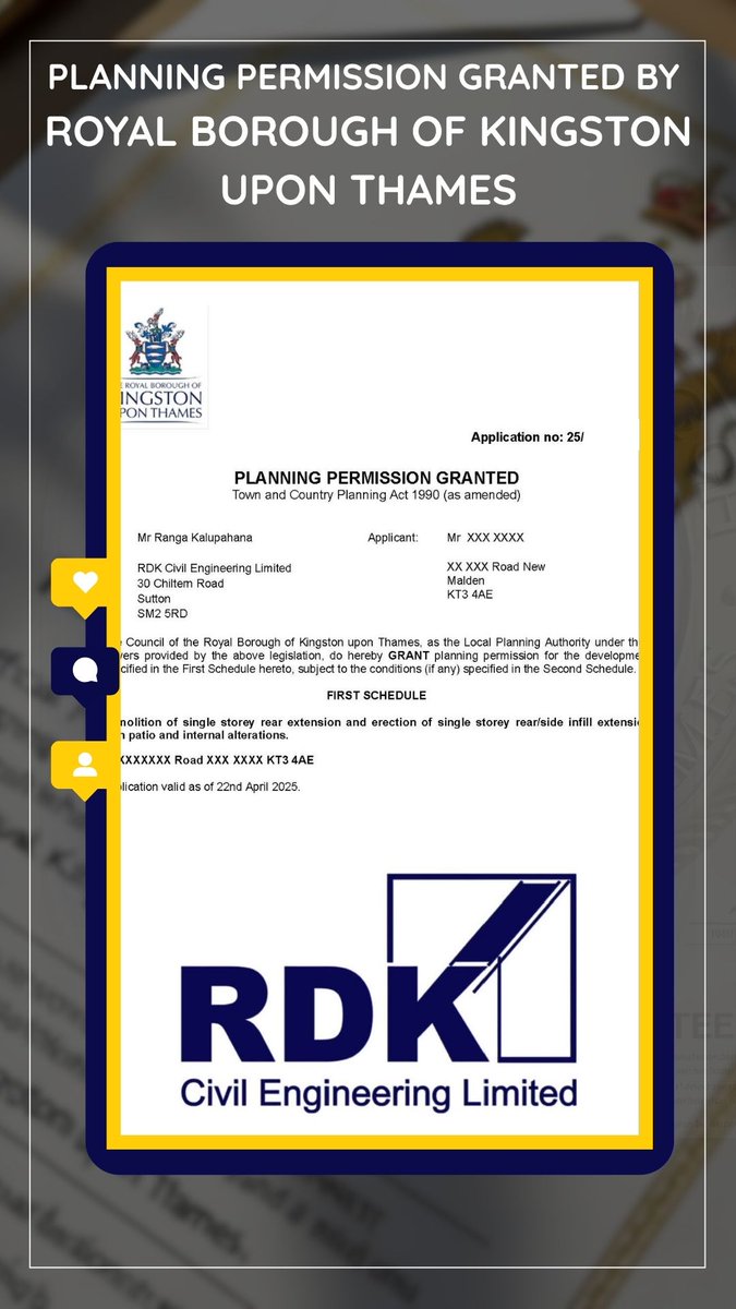 Enhancing homes in Kingston! ✅ RDK Civil Engineering Limited is delighted to announce planning permission has been GRANTED by the Royal Borough of Kingston Upon Thames for this exciting extension and alteration project. #KingstonDevelopment #PlanningSuccess