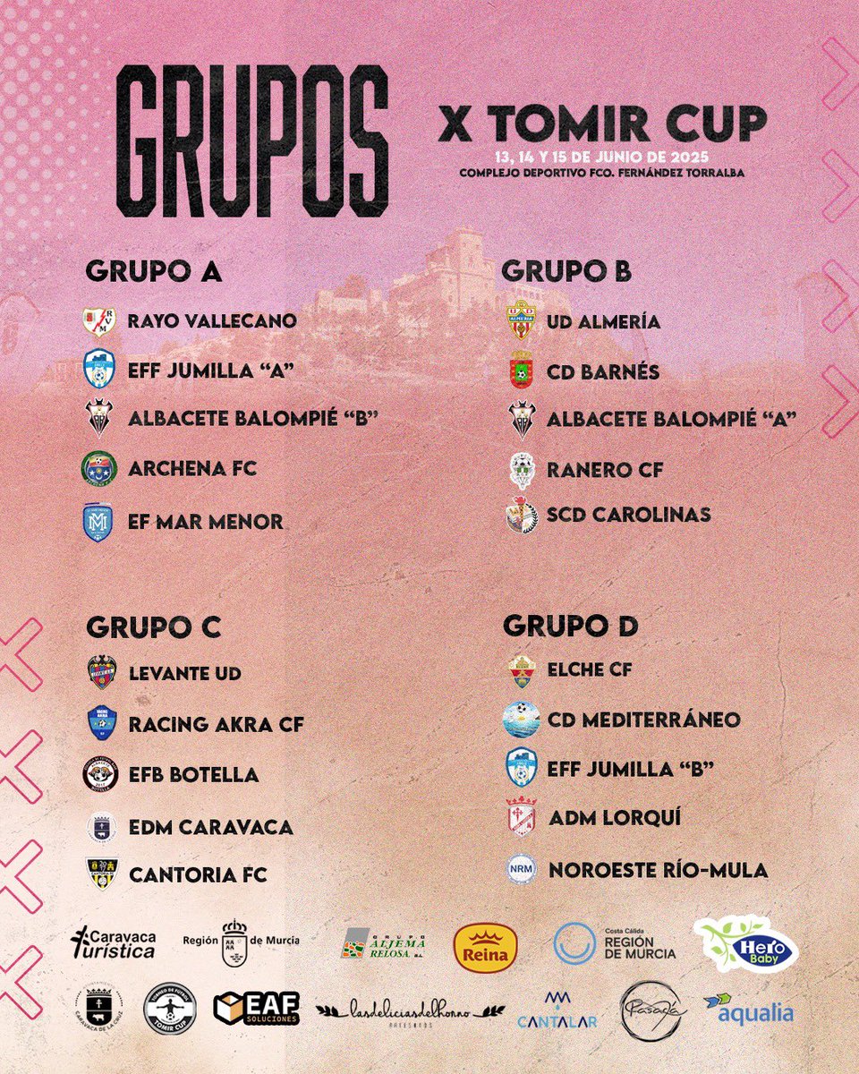 🏆⚽¡Y así quedan consolidados los grupos de la X edición de la Tomir Cup!⚽🏆

¡Os esperamos en el Complejo Deportivo Francisco Fernández Torralba! ¡Del 13 al 15 de junio!