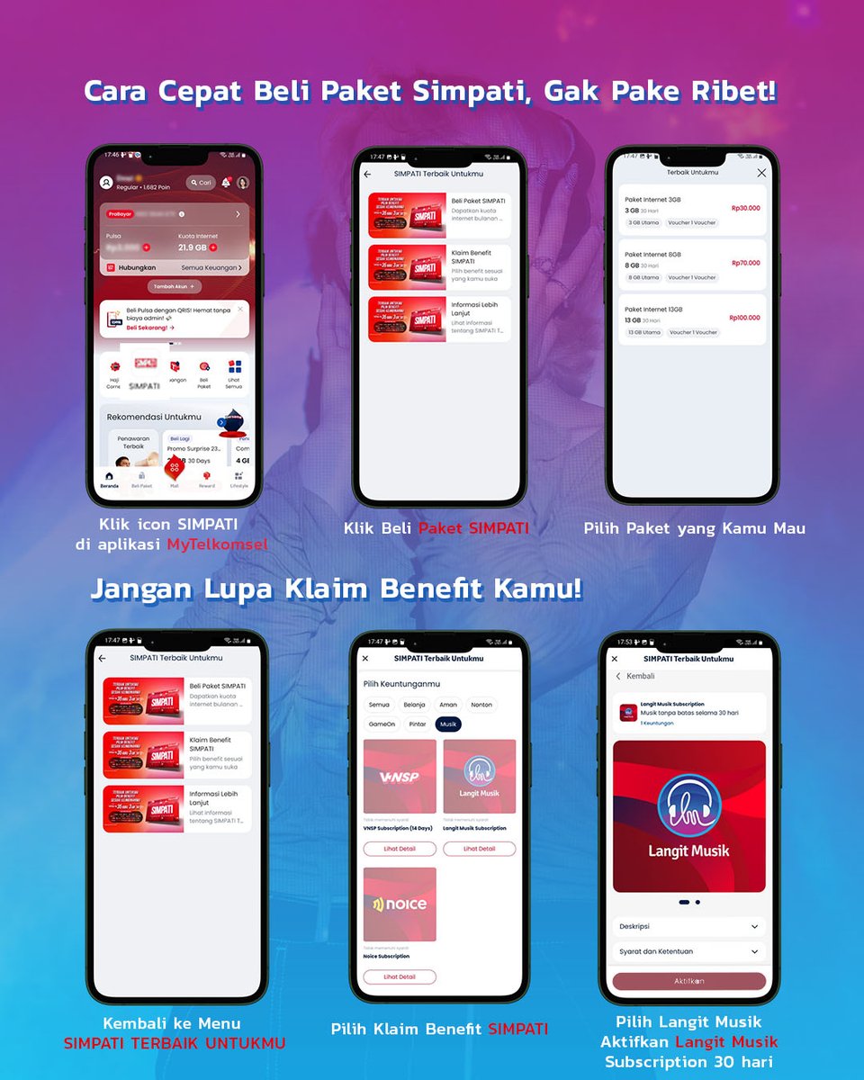 LangitMusik's tweet image. 🎉 SIMPATI – Terbaik Untukmu! 🎉

🔥 Hanya Rp30.000
📶 Kuota 3GB
📞 30 Menit Bebas Nelpon &amp;amp; SMS

Langsung aktifin paketnya dan nikmatin streaming musik di Langit Musik!

📍 Tersedia di outlet terdekat
🌐 Info lengkap: tsel.id/SIMPATI

#SIMPATI #LangitMusik #PaketKomplit