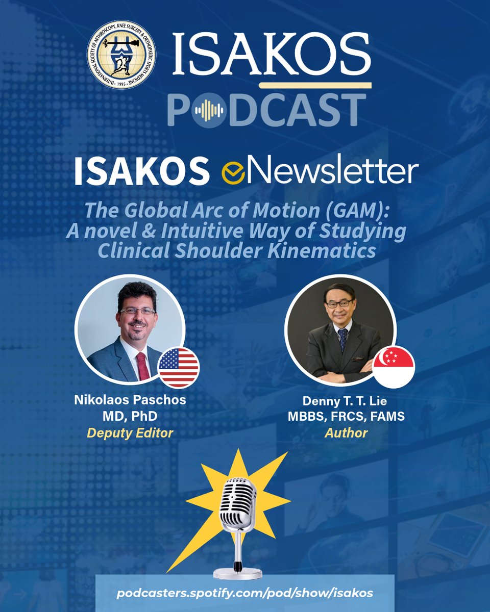 ISAKOS's tweet image. Missed the eNewsletter Current Perspective Author Interview &amp;amp; Discussion at #ISAKOS2025 yesterday? The live podcast recording is now available!

Listen as Deputy #ISAKOSeNewsletter Editor, Dr. Nik Paschos, interviews Dr. Denny Lie on his upcoming article for 2025 Vol. II: The…