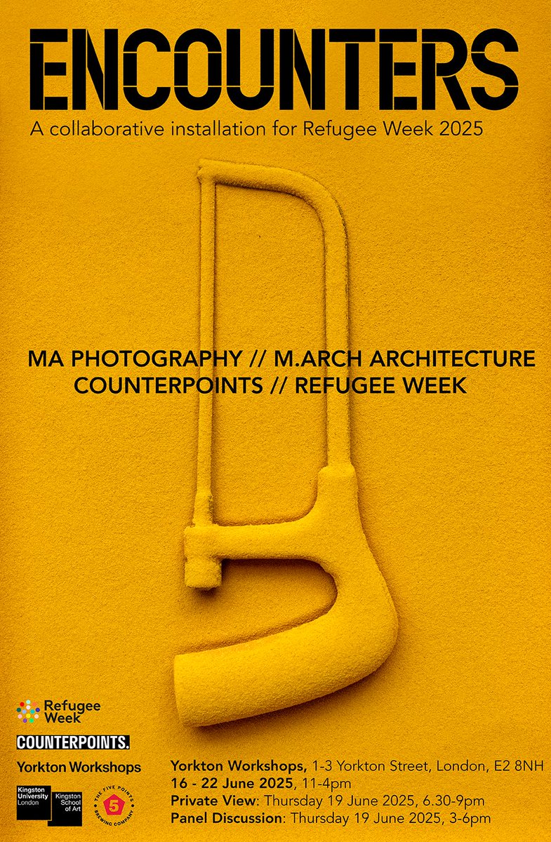 Kingston University (@kingstonuni) on Twitter photo From 16th-22nd June the Yorktown Workshops in London will host Encounters an installation developed by <a href="/KingstonSchArt/">Kingston School of Art</a>’s MArch Architecture students in collaboration with MA Photography students for Refugee Week 2025.
Find out more 👇
eventbrite.co.uk/e/encounters-a… From 16th-22nd June the Yorktown Workshops in London will host Encounters an installation developed by <a href="/KingstonSchArt/">Kingston School of Art</a>’s MArch Architecture students in collaboration with MA Photography students for Refugee Week 2025.
Find out more 👇
eventbrite.co.uk/e/encounters-a…