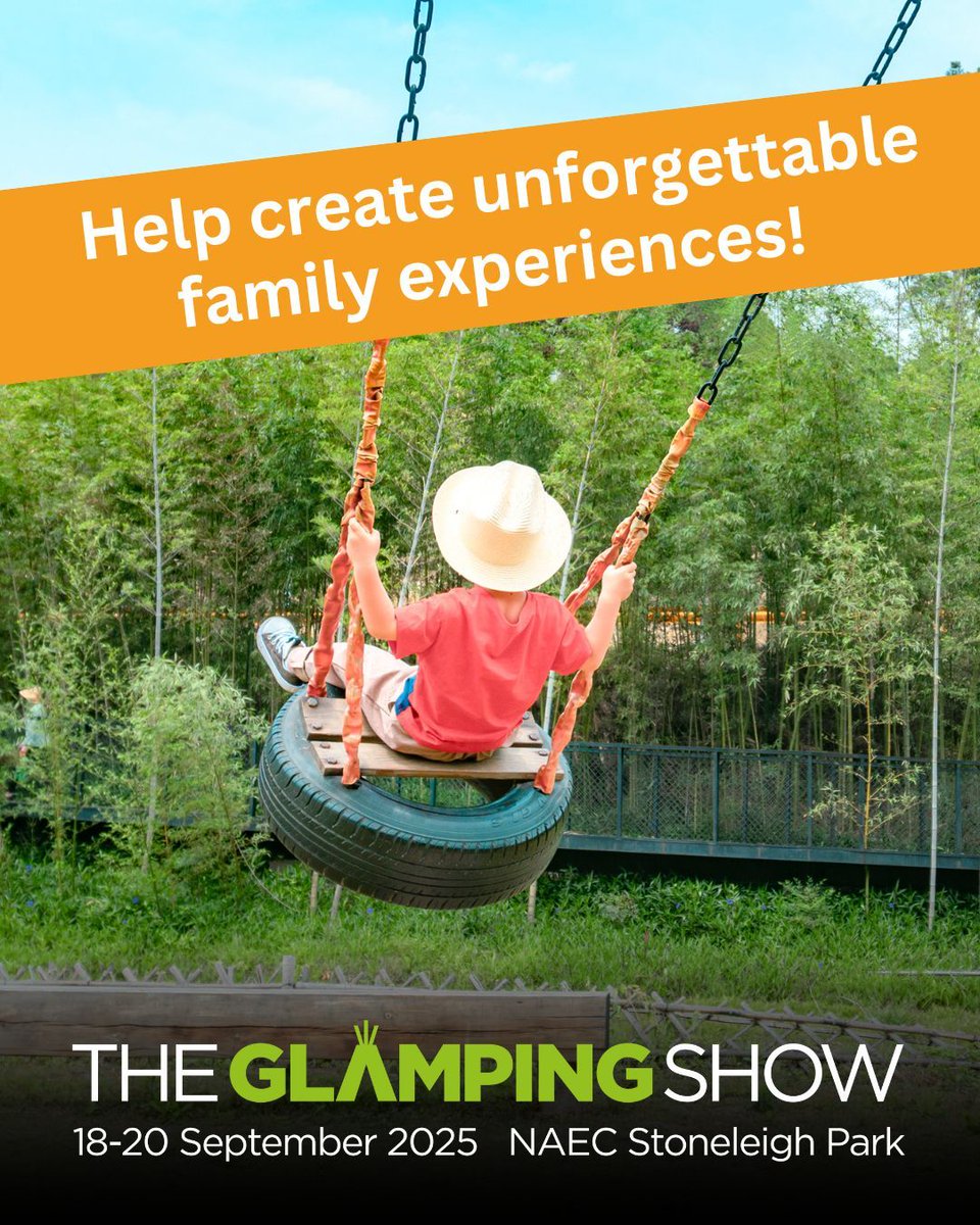 Make glamping more fun for families! 👦
If you supply playgrounds, climbing frames or adventure equipment, The Glamping Show 2025 is your chance to:
🎡 Connect with glampsite owners 
🤝 Showcase your products
📈 Grow your business

📍 Sept 2025
Info -theglampingshow.com/exhibit/why-ex…