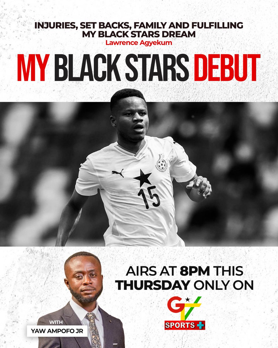 GTV SPORTS+ (@mygtvsports) on Twitter photo THIS THURSDAY:
<a href="/Yaw_Ampofo_/">Yaw Ampofo Jr</a> sits with Black Stars midfielder <a href="/LawrenceAgyekum/">Lawrence Agyekum</a> to talk about his life and journey to the Black Stars.
#GTVSports THIS THURSDAY:
<a href="/Yaw_Ampofo_/">Yaw Ampofo Jr</a> sits with Black Stars midfielder <a href="/LawrenceAgyekum/">Lawrence Agyekum</a> to talk about his life and journey to the Black Stars.
#GTVSports