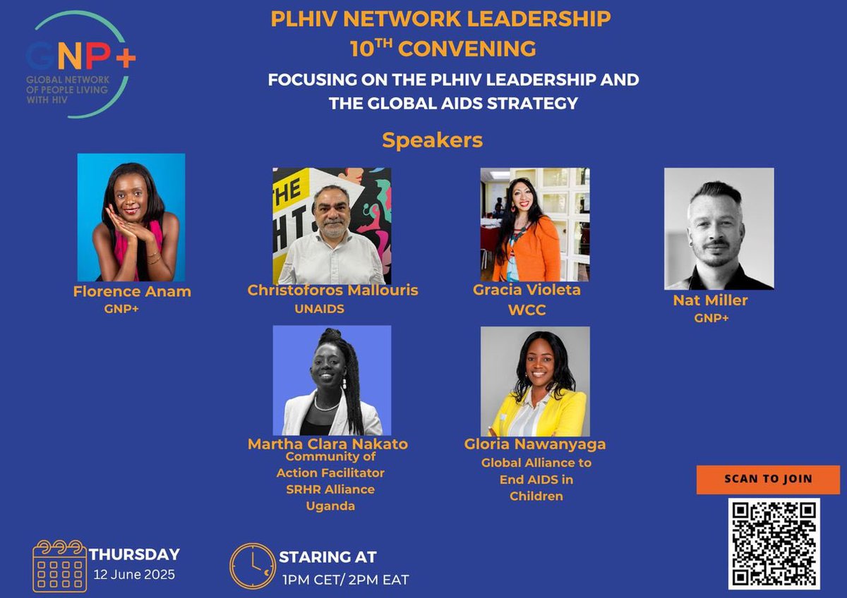 Join us #tomorrow for the 10th PLHIV leadership online convening! We will be joined by powerful leaders with the focus PLHIV leadership and the Global AIDS Strategy.  
  
Date: 12 June 2025,  
Time: 1pm CET / 2pm EAT/ 6pm ICT 

Joining Link: us02web.zoom.us/j/89000167763?…