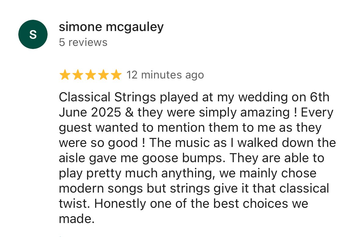 classicstrings's tweet image. So thrilled to receive another 5* review! Always a pleasure to provide musical memories for a couple’s special day 🥰
#stringquartet #cornwallweddings