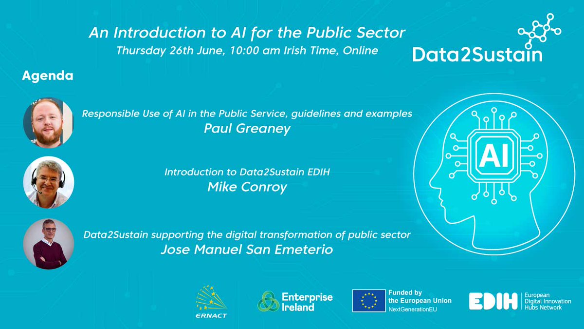 ERNACT Network (@ernact) on Twitter photo 📢Discover how #artificial_intelligence can improve public services!
Join #ERNACT & <a href="/atu_ie/">Atlantic Technological University</a> at the <a href="/Data2Sustain/">Data2Sustain</a> webinar for public servants, based on Ireland’s new #AI guidelines. Shape future training by sharing your interests.
🔗 Register here: events.teams.microsoft.com/event/10101757… 📢Discover how #artificial_intelligence can improve public services!
Join #ERNACT & <a href="/atu_ie/">Atlantic Technological University</a> at the <a href="/Data2Sustain/">Data2Sustain</a> webinar for public servants, based on Ireland’s new #AI guidelines. Shape future training by sharing your interests.
🔗 Register here: events.teams.microsoft.com/event/10101757…