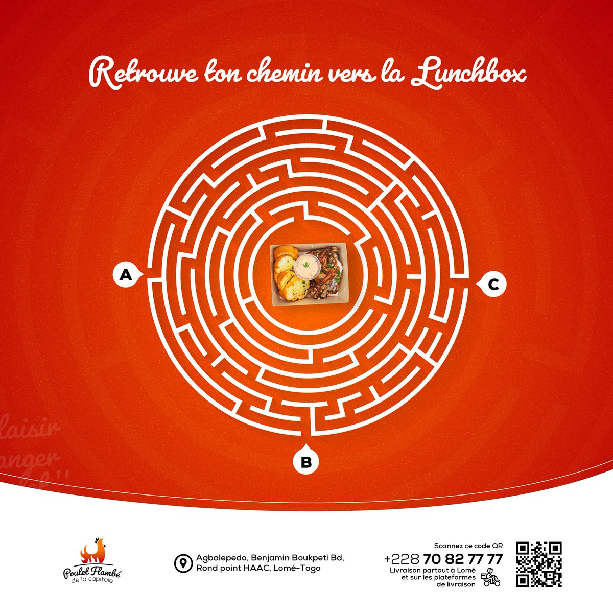 Parfois, tout ce dont tu as besoin, c’est d’un bon plat pour
te recentrer. Retrouve ton chemin… direction la lunchbox
PFC!✨🤭

#pouletflambé #jeuconcours #lometogo