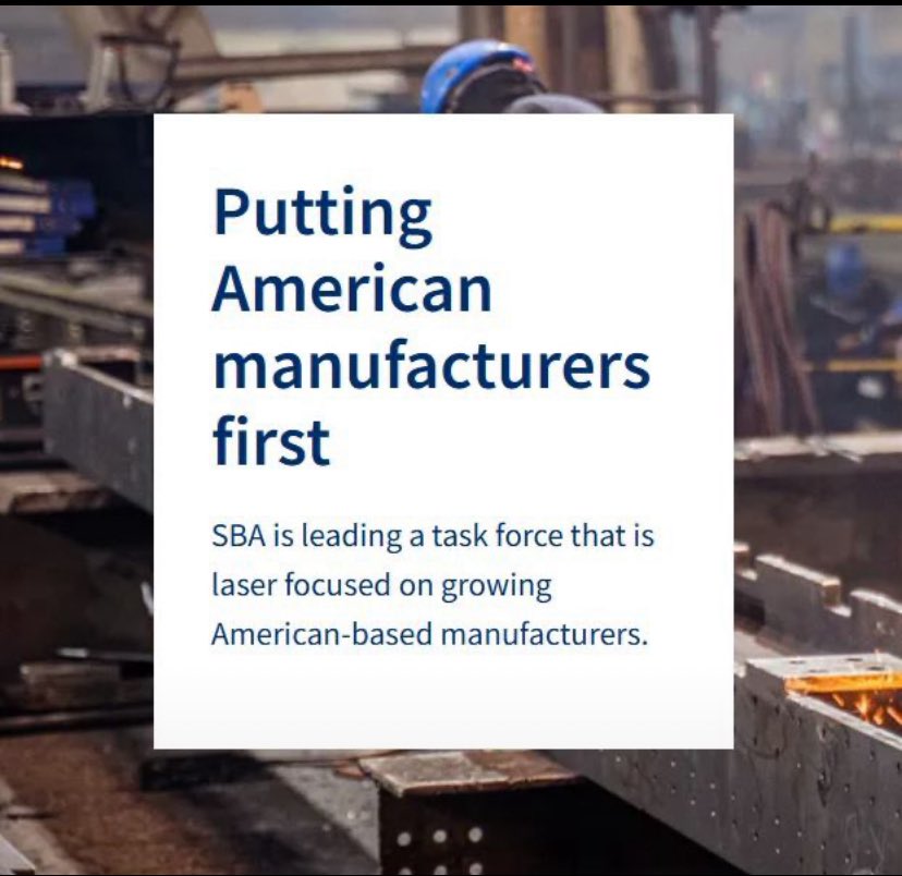 .<a href="/SBAgov/">SBA</a>’s #MadeInAmerica 🇺🇸 #Manufacturing Initiative commits resources designed to:

💵 Increase access to capital
💹 Improve public &amp; private investment opportunities 
🌍 Help #smallbusiness export products on a global scale

Learn more -&gt; SBA.gov/manufacturing