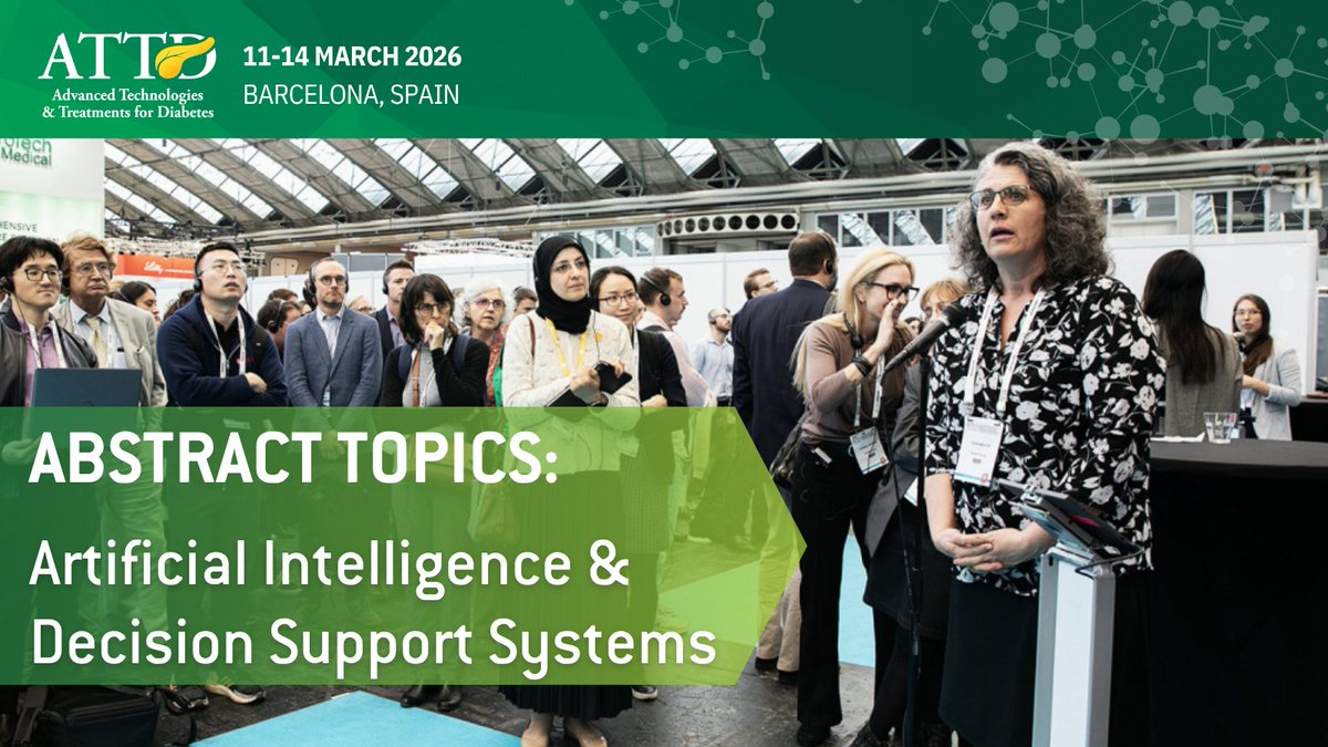 Submit your abstract for #ATTD2026!

Exploring AI in #diabetescare? Topics include:
AI &amp; #Diabetes
Detecting Chronic Complications
AI in EMR &amp; Data Management
Big Data &amp; AI Decision Support

Submit now and be part of the future of #diabetestreatment: bit.ly/45QlsA1