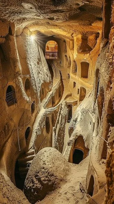 Derinkuyu is a 2500-year-old multi-level underground city in Turkey, extending to a depth of approximately 85 meters. 

It is large enough to have sheltered as many as 20,000 people together with their livestock and food stores.