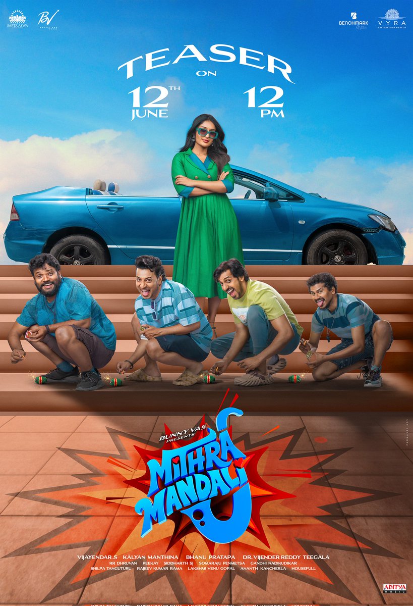 ANANTH KANCHERLA (@ananth_designer) on Twitter photo Madness + Mates = #MithraMandali 😎🤘🏻
Buckle up for a full-on entertainment blast 💣
#MithraMandaliTeaser drops June 12th at 12PM 🥳🕺🏻
Presented by <a href="/TheBunnyVas/">Bunny Vas</a> under <a href="/BVWorksOffl/">BV Works</a> & Produced by <a href="/saptaaswamedia/">Sapta Aswa Media Works</a> <a href="/VyraEnts/">Vyra Entertainments</a>
💰
Directed by #VijayendarS 🎬
<a href="/PriyadarshiPN/">Priyadarshi Pulikonda</a> Madness + Mates = #MithraMandali 😎🤘🏻
Buckle up for a full-on entertainment blast 💣
#MithraMandaliTeaser drops June 12th at 12PM 🥳🕺🏻
Presented by <a href="/TheBunnyVas/">Bunny Vas</a> under <a href="/BVWorksOffl/">BV Works</a> & Produced by <a href="/saptaaswamedia/">Sapta Aswa Media Works</a> <a href="/VyraEnts/">Vyra Entertainments</a>
💰
Directed by #VijayendarS 🎬
<a href="/PriyadarshiPN/">Priyadarshi Pulikonda</a>