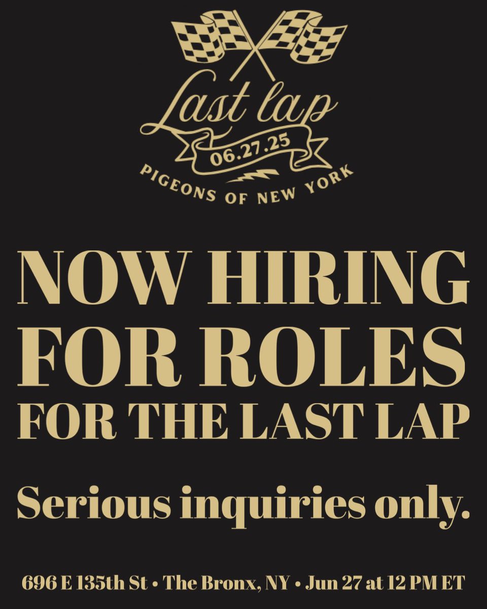 🚨JOB ALERT🚨

$20/HR to manage Pigeons of New York Merch table from 12pm to 6pm at La Bodega on Friday, June 27th.

Responsibilities:
• Selling merch
• Restocking merch
• Answering questions
• Taking payment

Must know:
• How to use SQUARE terminal
• Prior experience in