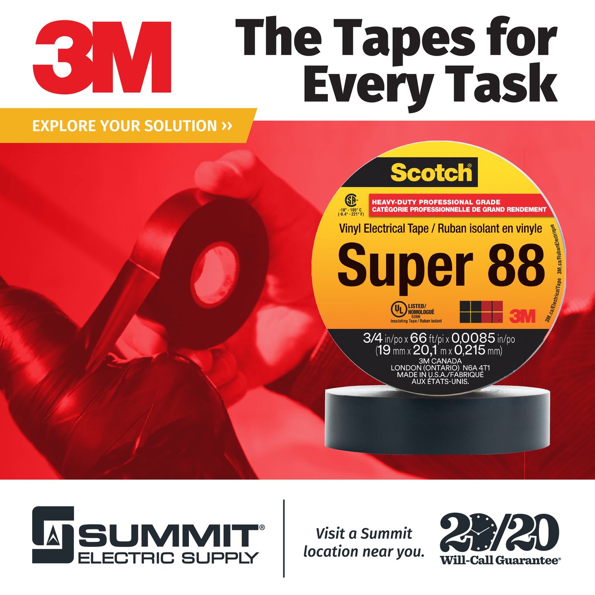 summit_electric's tweet photo. Scotch® Super 88 Heavy-Duty electrical tape is the tape for tough, outdoor, high-vibration, and abrasive applications. Find yours at a Summit service center near you: https://t.co/RHK8Tsgqte https://t.co/blSAocDHKU