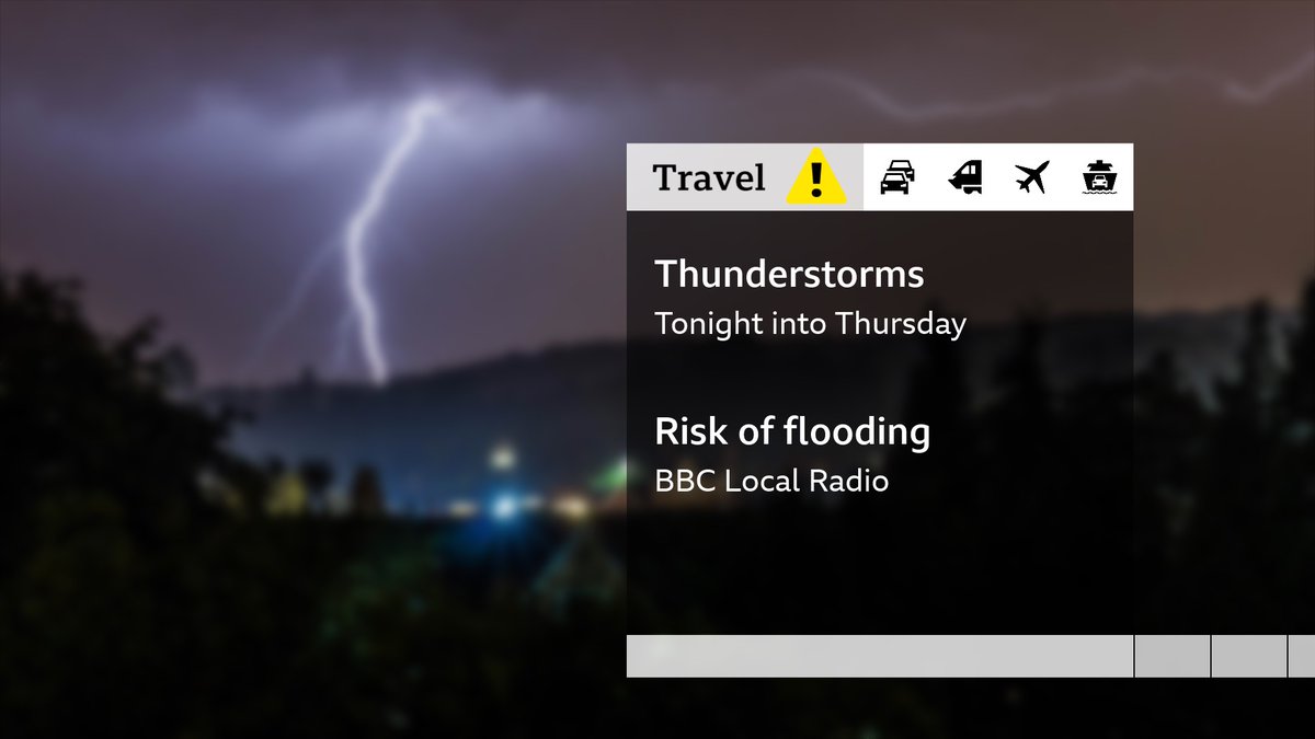 Could be some thunder and lightning tonight and tomorrow morning , with some torrential downpours
<a href="/bbcsomerset/">BBC Somerset</a> <a href="/BBCDorset/">BBC Dorset</a> <a href="/BBCDevon/">BBC Devon</a> <a href="/BBCCornwall/">BBC Cornwall</a>