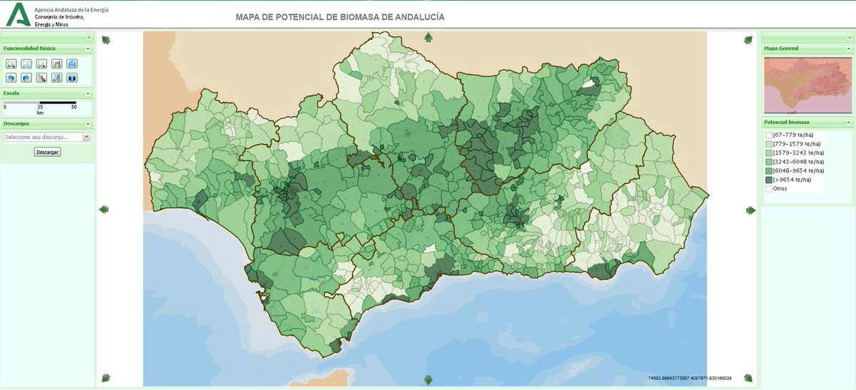 En esta aplicación puedes ver el potencial de #biomasa🍃en #Andalucía y consultar por municipios las instalaciones que usan biomasa como combustible.    
🔗lajunta.es/54t2l  
#cartografíaenergética