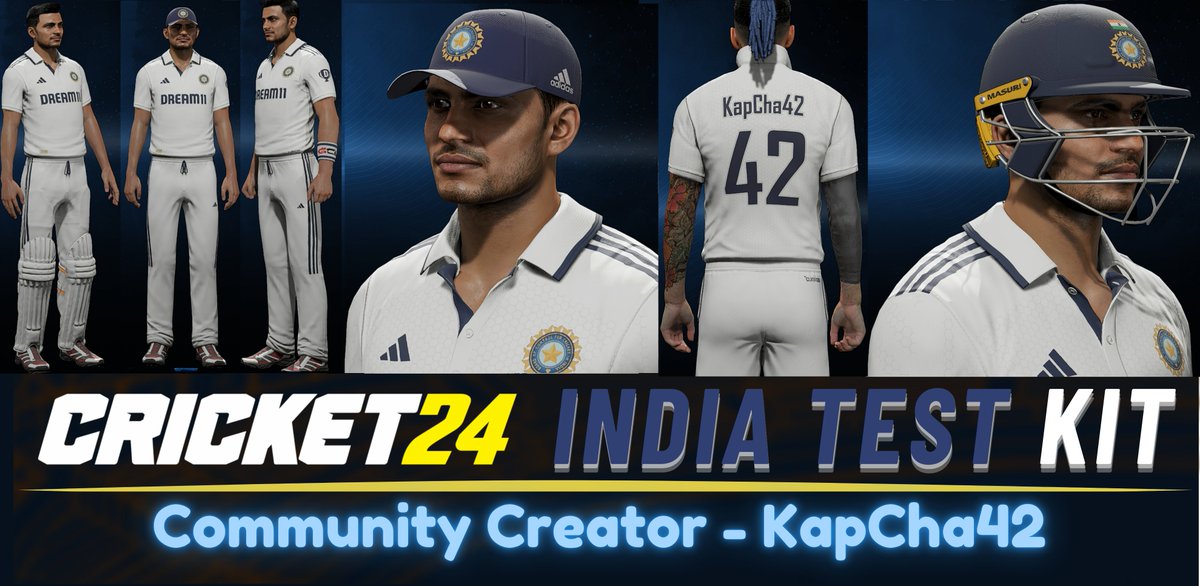 #Cricket24 #TeamIndia #Adidas 

📢Team India Latest (2025-2026) Test Kit of <a href="/adidas/">adidas</a> for Cricket 24🎮 Created by "KapCha42"🤞
------ 
To Download 📩Search 🔎
👉Community Creator - KapCha42
------ 
Like ----> ❤💙
ReTweet ----> ♻
Follow &amp; Join for Quick Updates✅
------
📍Discord