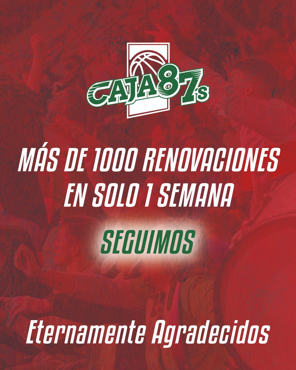 🎉 ¡MÁS DE 1000 RENOVACIONES EN SOLO UNA SEMANA! 🚀

Vuestra confianza nos impulsa a seguir creciendo y mejorando cada día.
¡Vamos por mucho más! 💪💥

✨ ¡Y esto no termina aquí!
La campaña Abono Fundador sigue activa
Renueva ahora 👉 caja87baloncesto.es/abonate/

#Caja87
