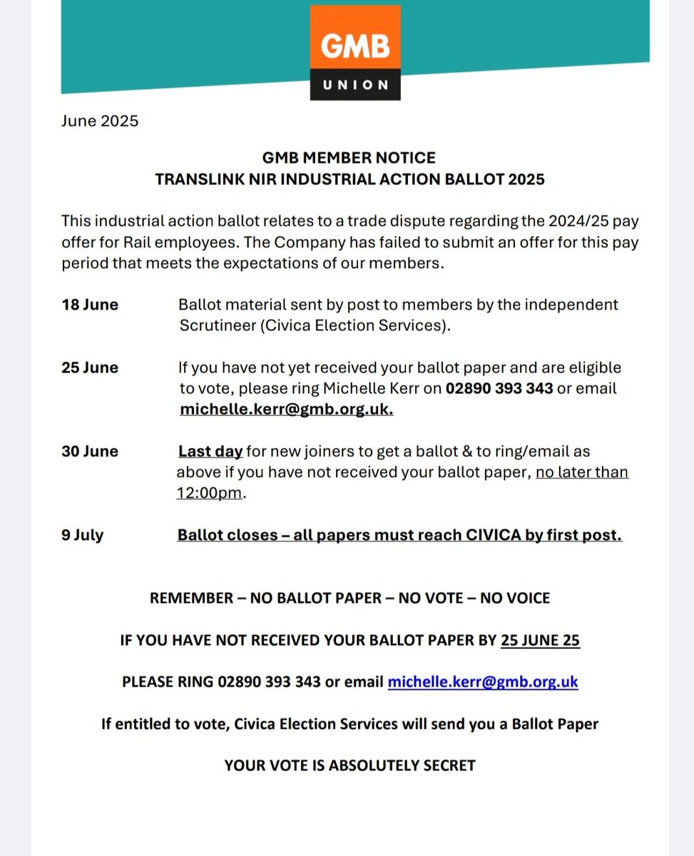 Industrial Action timeline update for <a href="/GMBNI/">GMB Northern Ireland</a>   members employed in <a href="/Translink_NI/">Translink</a> with NI Railways. 👇👇👇👇👇 <a href="/GMBNWI/">GMB Union North West & Irish</a> <a href="/NIC_ICTU/">NIC ICTU</a>