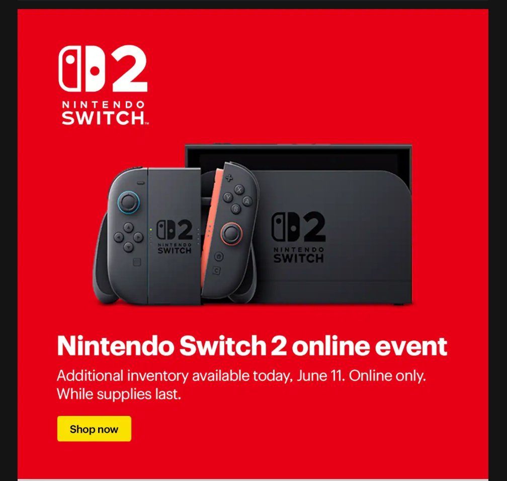 casting_studio_'s tweet image. For anyone looking to get a Switch 2 after the Splatoon announcements yesterday, I got this email from best buy saying they'll have stock online at some point today.