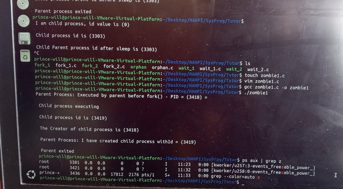 EAGLE_BOY123's tweet image. As you can see, child process has exited before the parent process but in a defunct or zombie state interpreting the state code Z+
#SystemProgramming #ChildProcess #ParentProcess #ZombieProcess #ComputerEngineering