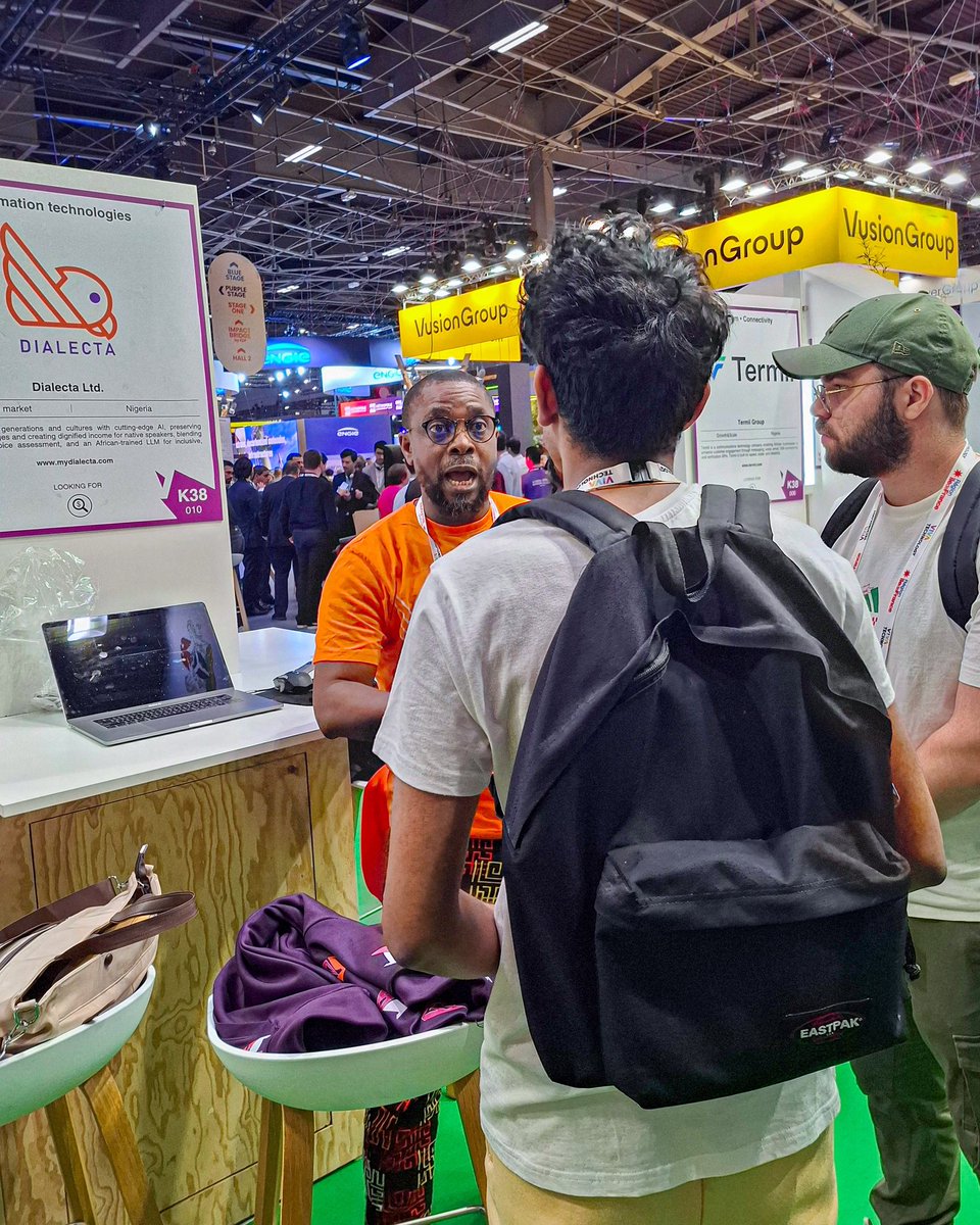 mydialecta's tweet image. We had the pleasure of meeting Nike Shoge, Head of Commercial Growth at Sterling Bank London, right at our VivaTech stand! 

She was genuinely excited about what we’re building at #MyDialecta and even rocked our lapel badge with pride.

We’ve met so many brilliant minds and…
