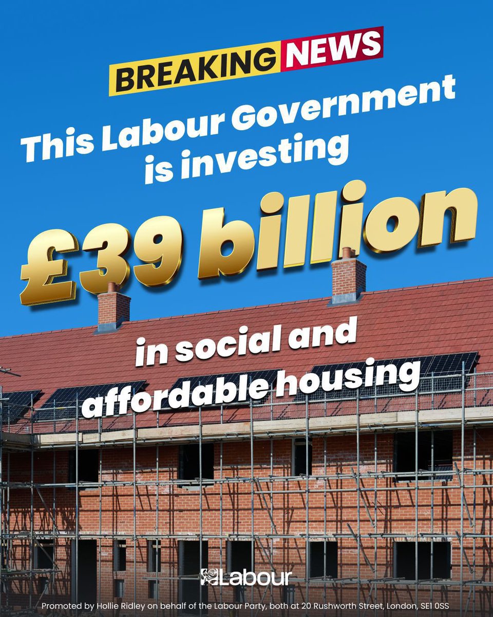 Today, we’ve announced £39bn of investment in a new 10-year affordable homes programme alongside a 10-year rent settlement. 

Boosting investment and providing certainty to deliver on our promise of the biggest increase in social and affordable housebuilding in a generation.