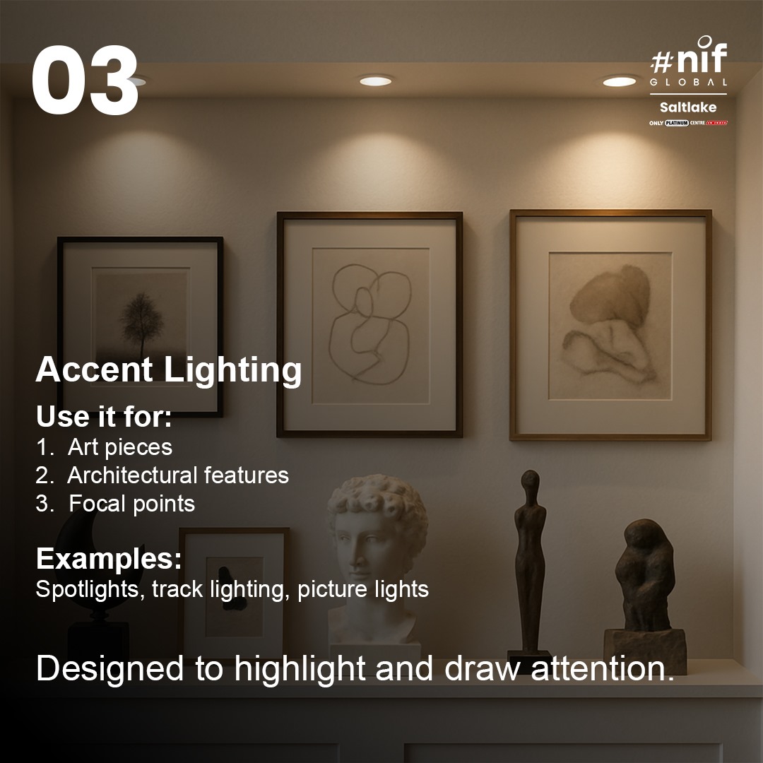 nifkolkata's tweet image. Not all light is created equal.
Ambient sets the mood, task serves the purpose, and accent brings the drama.
Want to design spaces that speak through light?
Apply now to NIF Global Saltlake
#LightingDesign #InteriorDesignBasics #DesignThinking #CreativeCareers #DesignInstitute