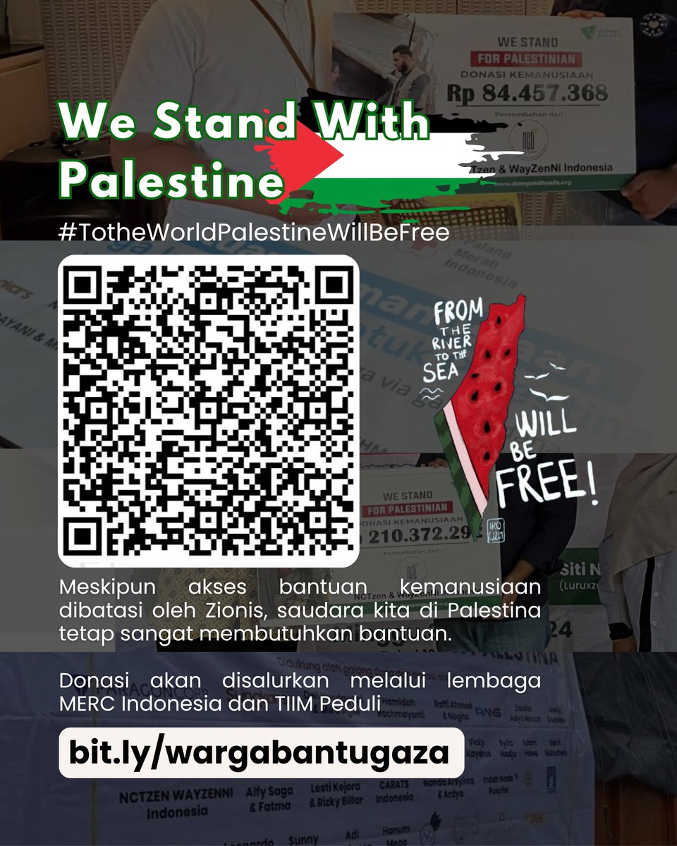 #ToTheWorldPalestineWillBeFree 

Calling All to Stand in Solidarity with Palestine!

Meskipun akses bantuan kemanusiaan dibatasi oleh Zionis, saudara kita di Palestina tetap sangat membutuhkan bantuan.

Bantu mereka melalui: bit.ly/wargabantugaza
