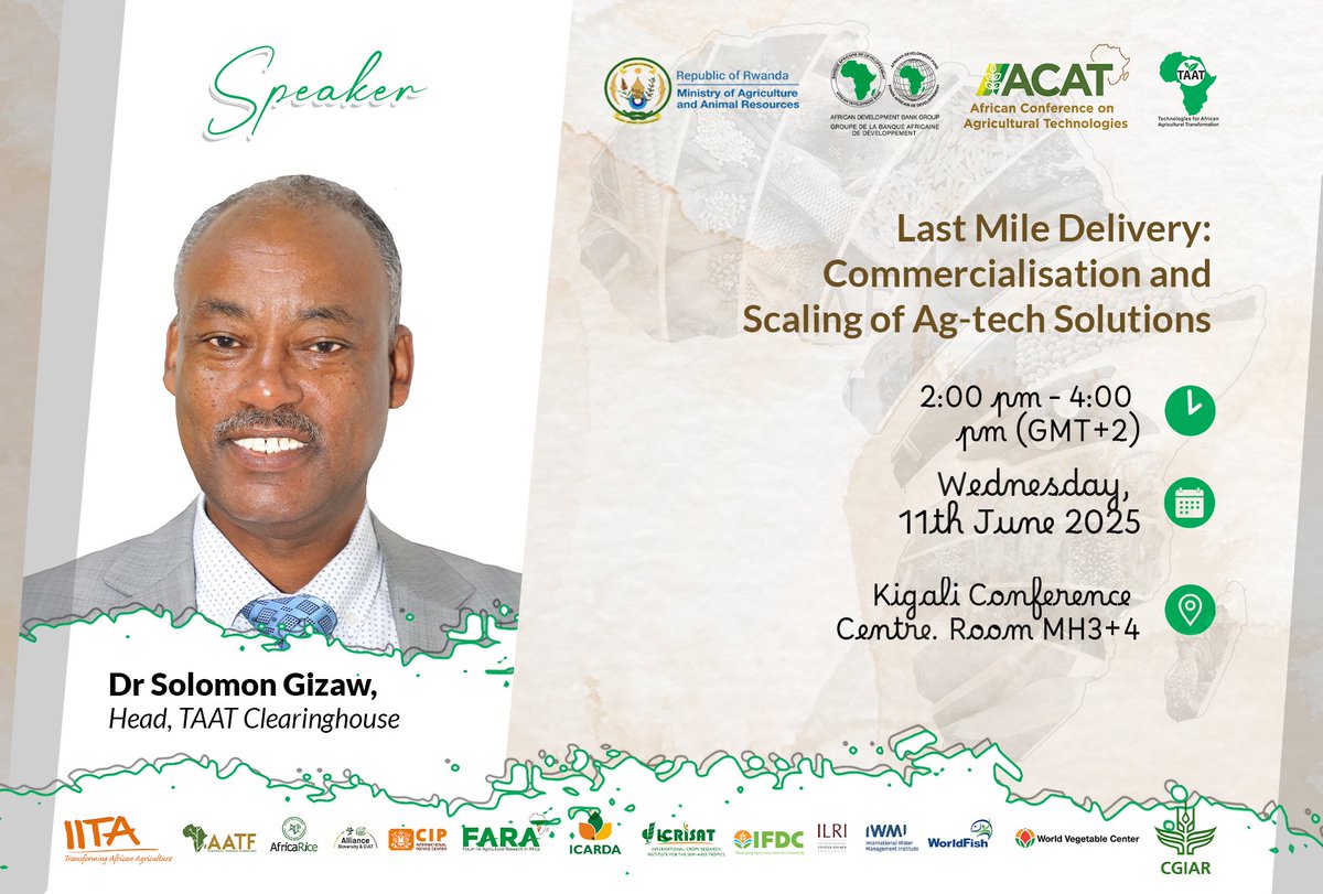 #HappeningShortly at #ACAT2025: Last Mile Delivery: Commercialization &amp; Scaling of Ag-tech Solutions. ▶️Live link:youtube.com/live/dDeF7oood…
📍Room MH3/4

#TAATinRwanda #AgriculturalInnovation #Scaling4Impact #SeedSystems 
#Commercialization #Partnership #FoodSecurity #EngageTAAT