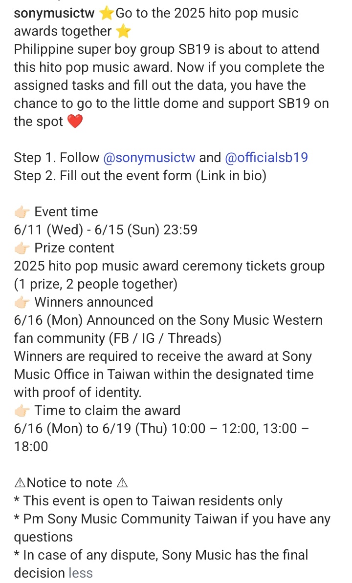 yomeeeh (@euhmi_) on Twitter photo A'tin, in preparation for their upcoming appearances in Taiwan (Hito Pop Music Award and Simula at Wakas World tour), let's hype any SB19 related posts by Sony Taiwan (on IG). <a href="/ATINTaiwan_/">A'TINTaiwanโ ๏ธ๐น๐ผ ๐ต๐ญ</a>, here's your chance to win a ticket! Lezgaw!
๐ instagram.com/p/DKwe1mOznEe/โฆ
<a href="/SB19Official/">SB19 Official</a> #SB19 A'tin, in preparation for their upcoming appearances in Taiwan (Hito Pop Music Award and Simula at Wakas World tour), let's hype any SB19 related posts by Sony Taiwan (on IG). <a href="/ATINTaiwan_/">A'TINTaiwanโ ๏ธ๐น๐ผ ๐ต๐ญ</a>, here's your chance to win a ticket! Lezgaw!
๐ instagram.com/p/DKwe1mOznEe/โฆ
<a href="/SB19Official/">SB19 Official</a> #SB19