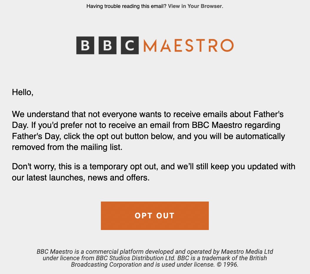 Just received the following email from #BBC Maestro.

...Nice idea.

#Grief #Bereavement #CompassionateCommunities