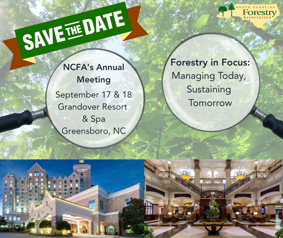 NCForestryAssoc's tweet image. NCFA&apos;s Annual Meeting - 𝙁𝙤𝙧𝙚𝙨𝙩𝙧𝙮 𝙞𝙣 𝙁𝙤𝙘𝙪𝙨: 𝙈𝙖𝙣𝙖𝙜𝙞𝙣𝙜 𝙏𝙤𝙙𝙖𝙮, 𝙎𝙪𝙨𝙩𝙖𝙞𝙣𝙞𝙣𝙜 𝙏𝙤𝙢𝙤𝙧𝙧𝙤𝙬 - will be here before you know it!

Register by August 18 to save on event and hotel rates!

Learn more:

bit.ly/42ZVacQ