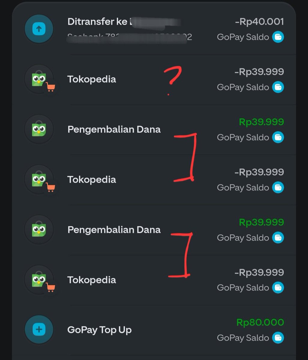 hoberry16's tweet photo. Awalnya aku topup gopay 80k, tp karna transaksi gagal terus dan saldo aku tinggal 40k (yg 39.999 blm direfund) jadi aku pindahin ke akun se*bank. Jadi transaksi terakhir bener-bener belum direfund😤 @tokopedia https://t.co/zeN751XVkA