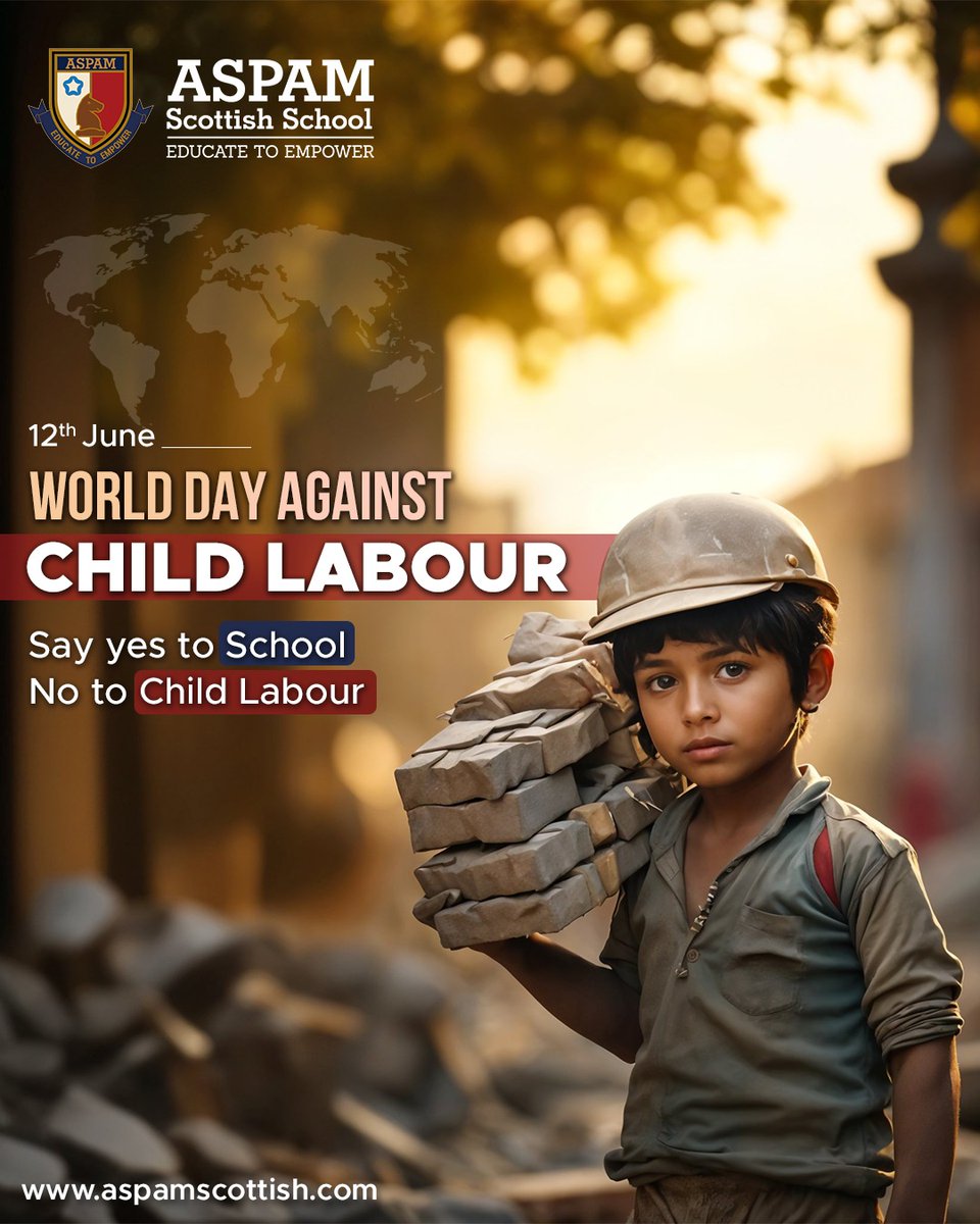 AspamSchool's tweet image. 🚫 1 in every 10 children worldwide is involved in child labour.
Child labour denies children the right to education, safety, and a better future.
📢 On June 12, let’s raise awareness and support education for every child.
#AspamScottishSchool

#WorldDayAgainstChildLabour