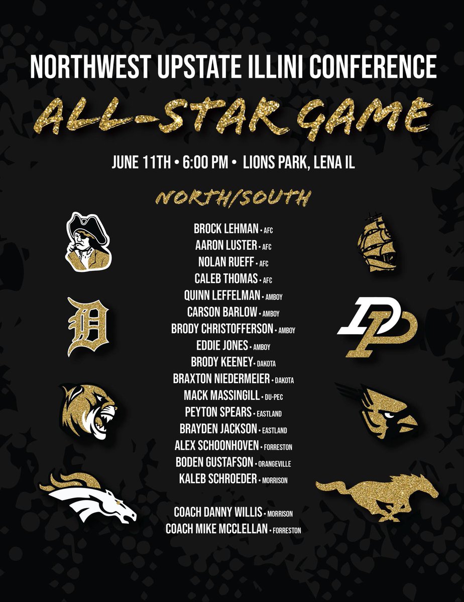 ⭐️ NUIC All-Star Game-Day ⭐️ 

🏟️ Lions Park 
📍 East Lena St, Lena IL
🕕 6:00 first pitch 
🌡️ 86° ☀️ 

Good luck Bradin and Carver, go represent!

Can’t make it - follow here! It will also be streaming live. 

web.gc.com/teams/Rq6Z2YK6…