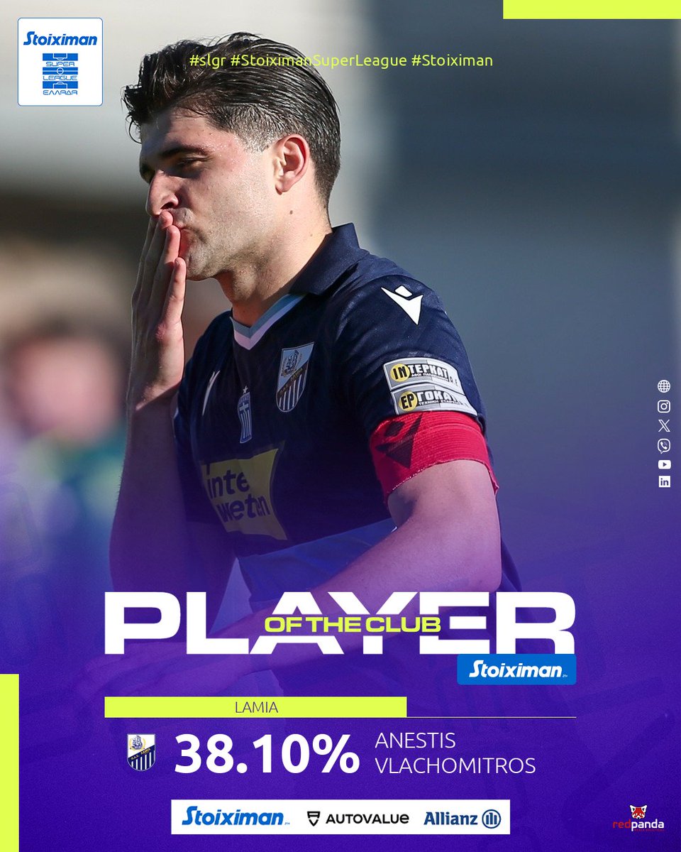 🏆 <a href="/Stoiximan/">Stoiximan</a> Player of the Club της Λαμίας ο Ανέστης Βλαχομήτρος.

Αναλυτικά 👉 shorturl.at/hsMwq

#slgr #StoiximanSuperLeague #POTC #PlayerOfTheClub #Lamiafc #Vlachomitros #Stoiximan