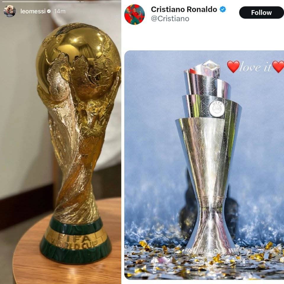 تفاوت بین مسی و رونالدو در یک عکس.🤣🤣🤣🤣