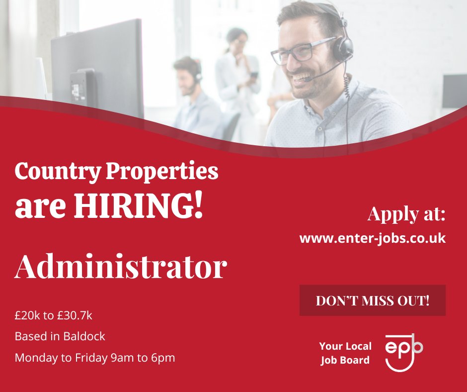 EnterJobs's tweet image. Country Properties are hiring an Administrator in Baldock.
Apply now via our website! 

#salesadministrator #salesadmin #administratorjobs #adminjobs #adminsupport #administration #AdministrativeAssistant #administrator #administrationjobs #OfficeJobs #baldock #hertfordshire