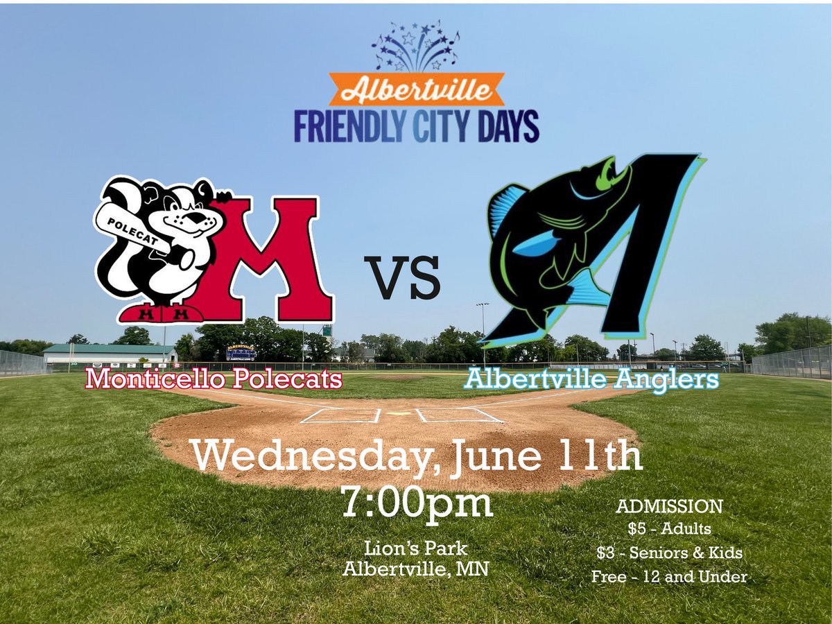 Albertville Anglers (@anglersbball) on Twitter photo Free admission tonight, thanks to the Albertville Lions. Bring a lawnchair and a cooler. It looks like the weather is going to hold off for the day. <a href="/MoPolecats/">Monticello Polecats</a> Free admission tonight, thanks to the Albertville Lions. Bring a lawnchair and a cooler. It looks like the weather is going to hold off for the day. <a href="/MoPolecats/">Monticello Polecats</a>