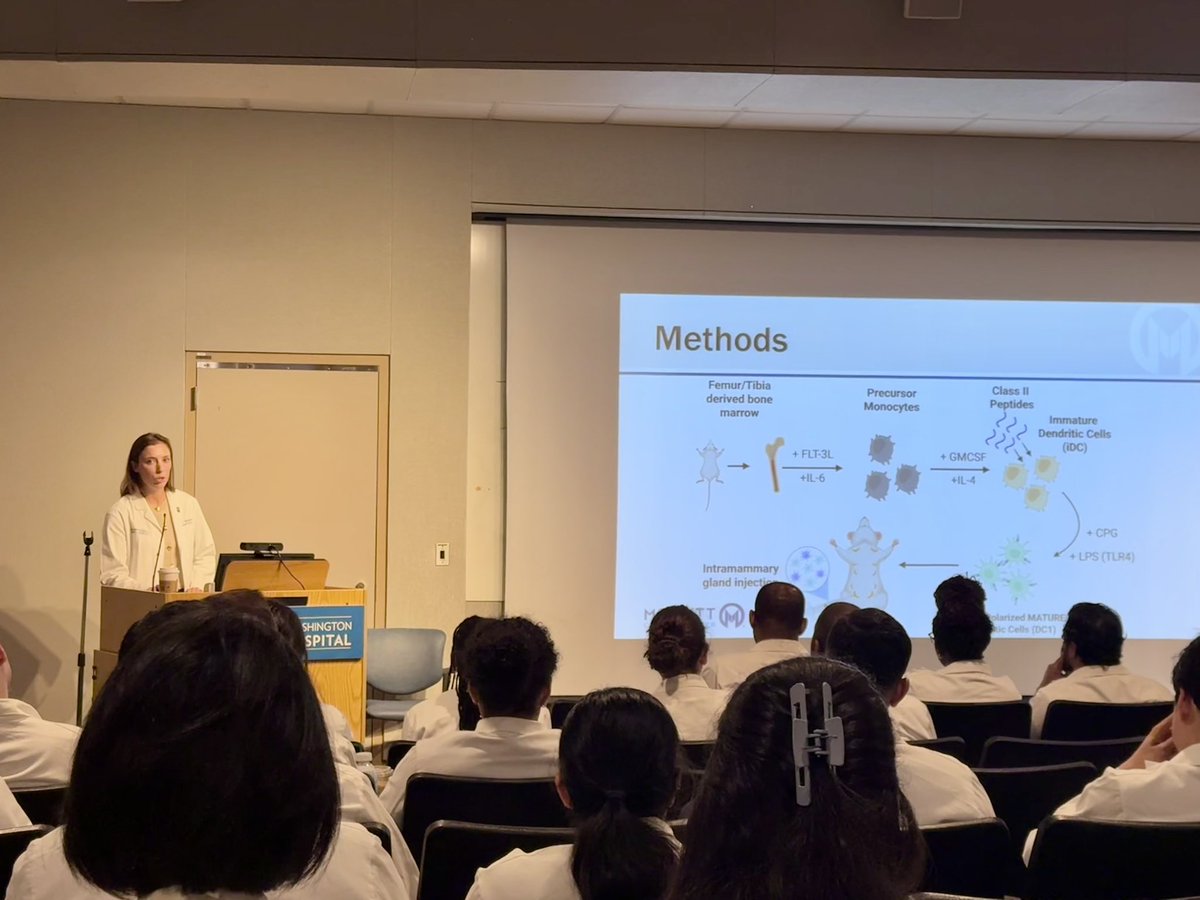 GWSurgery's tweet image. Dr. Camille Baumrucker completed a productive year at the Moffitt Cancer Center and educated us all on the benefit of iNKT cell activation with antitumor CD4T cells in preventing breast cancer. Future cancer curing breast surgeon? We couldn’t be prouder! 🥹🦀🗡️ #BreastSurgery
