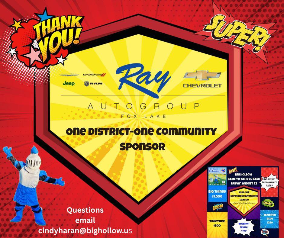 BIG thanks to Ray Auto Group-

Joining our Superhero Sponsors League as a 
One District-One Community Sponsor💙

The Ray Auto Group is a long-time sponsor &amp; Community Partner! Be sure to check them out for your next car

Together, we can do BIG things💙
#onedistrictonecommunity