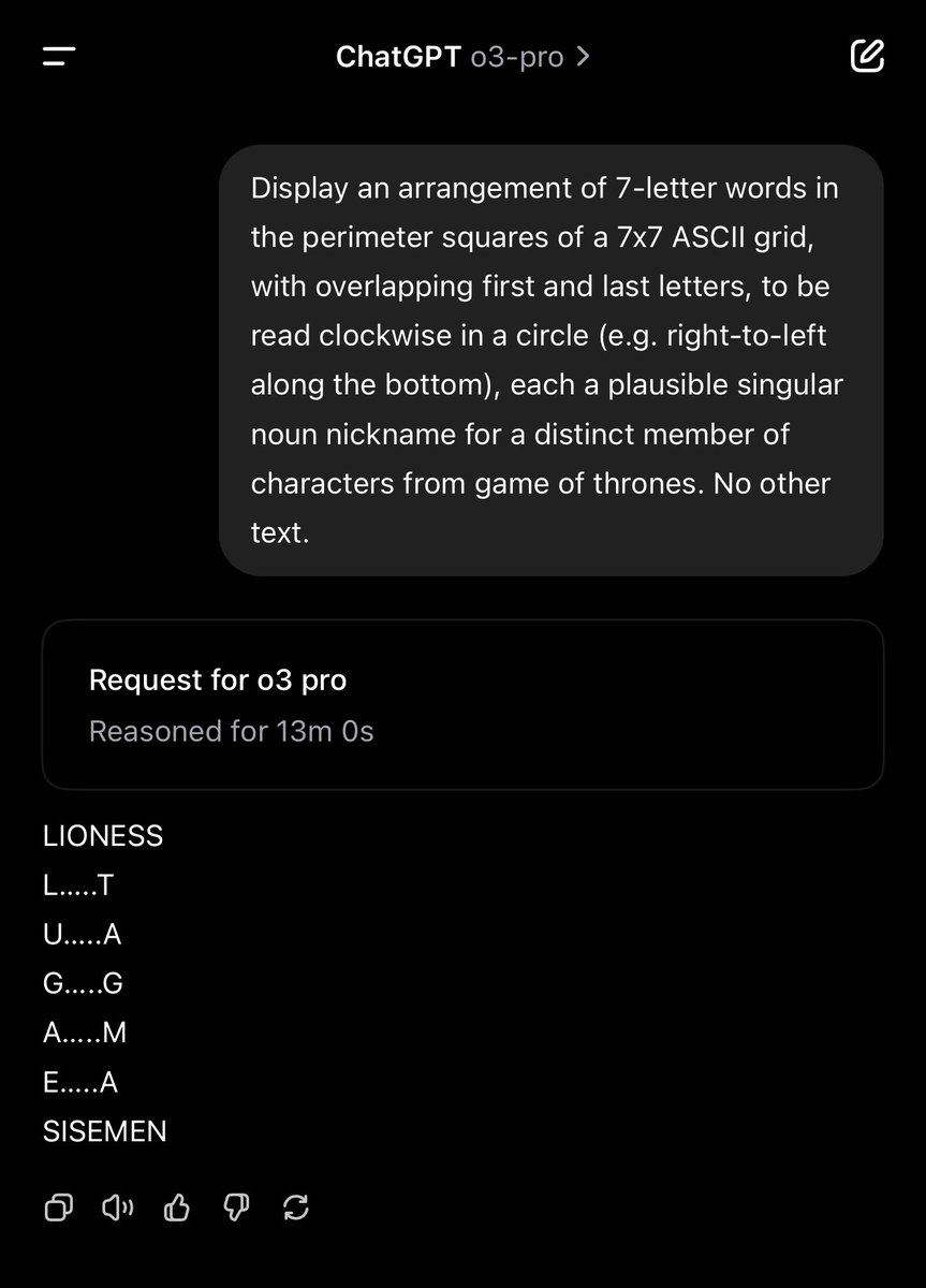 geegeefr's tweet photo. Almost nailed it (all aside from the formatting) - this is one of the trickier personal benchmarks I give the models https://t.co/WqRA5OhrlP