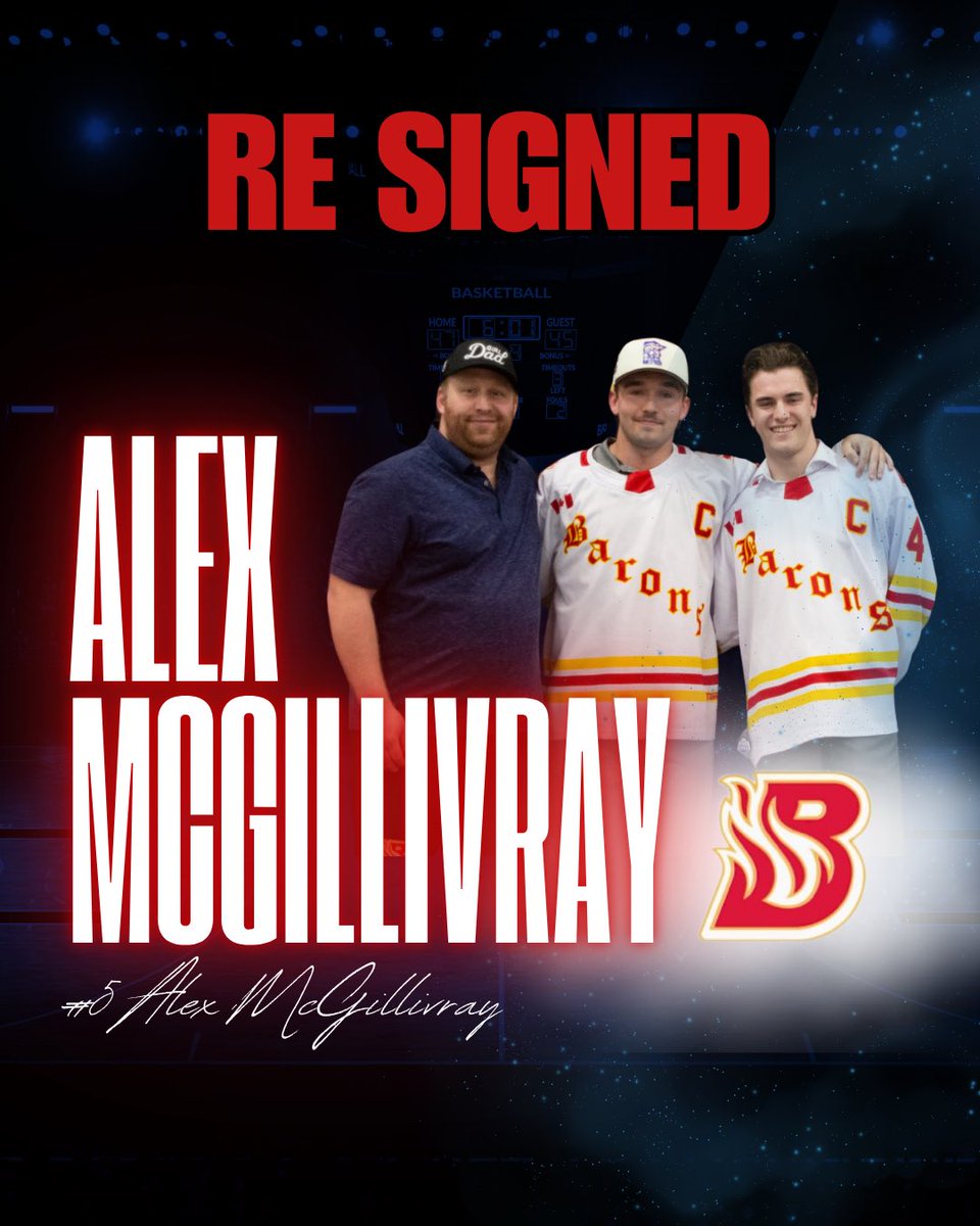 HanoverBarons's tweet photo. 🚨 SIGNING 🚨 

The Hanover Barons are excited to announce the return of your new Captain – Durham, ON native Alex McGillivray. STATS: in 94 regular season PJHL games Alex has 66G, and 72A for 138 points. Join us in welcoming your NEW CAPTAIN back to the Barons family! #Leader https://t.co/kO6VSTCqkp