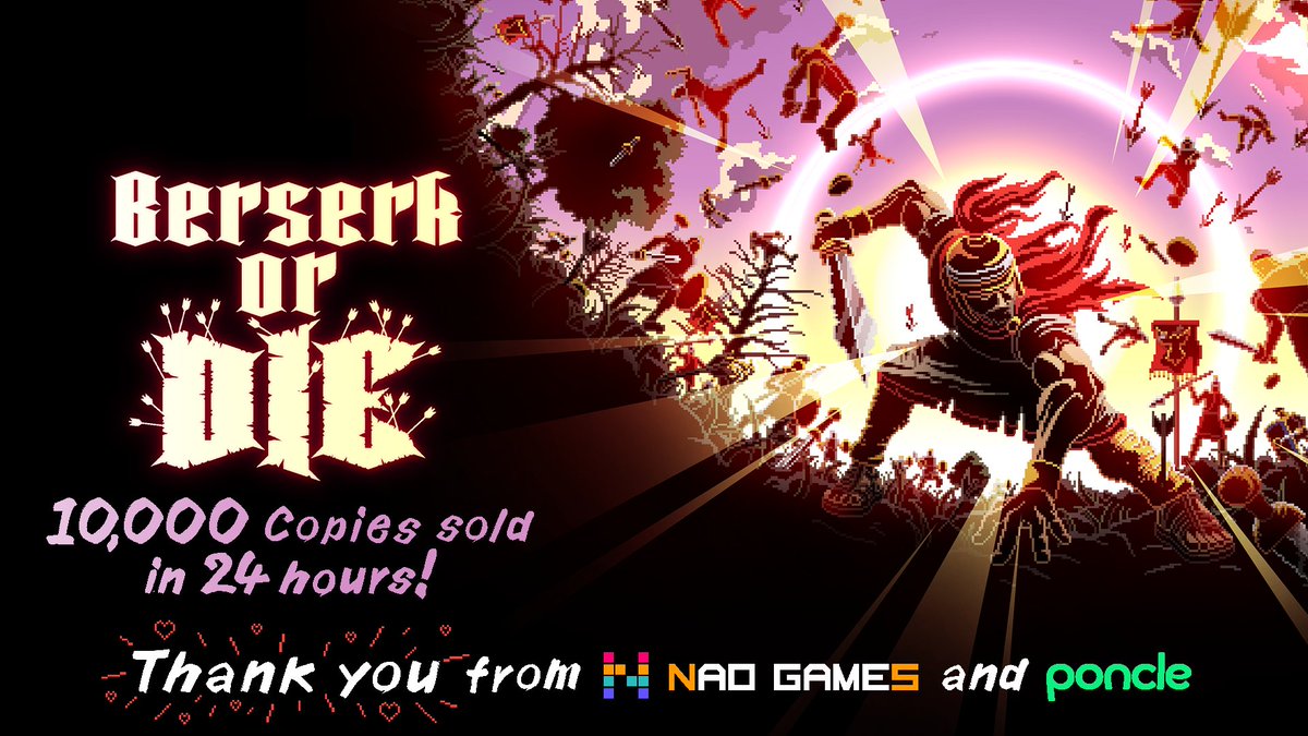 Congratulations to Berserk or Die and <a href="/nao_peca/">なお / Nao</a> for hitting 10,000 copies sold in just 24 hours! 🎉

A big thank you to everyone who has supported the game so far, it's incredible to see the community building up 🫶