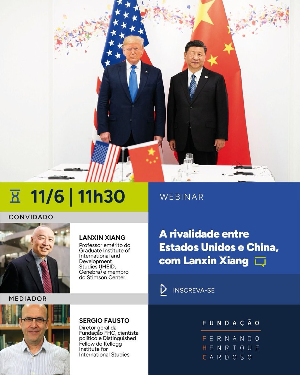 cebc_brasil's tweet photo. 🌐 Hoje, às 11h30, a Fundação FHC promove o webinar “A Rivalidade entre EUA e China”, com o prof. Xiang Lanxin e mediação de Sergio Fausto. Evento online e gratuito.
🔗 Inscreva-se: https://t.co/mZq37Pv8HI
#Geopolítica #CEBC https://t.co/PC5l8V6aN9