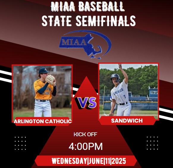 miaa_sport033's tweet photo. MIAA State Semifinals
Arlington Catholic vs. Sandwich
🎥 🔴 Livestream: https://t.co/lnh12ulPtB
📅 Today 
⏰ 4p.
@ACBaseball_21 @Swich_Baseball @Swich_Athletics @AC_Athletics @ACHSCougarFB @ACHSCougars @danrock33 @JoshGlionna @TylerValente1 @afhall13 @kbarnaby @JamesNiemiec2 https://t.co/1kRFYedQEC