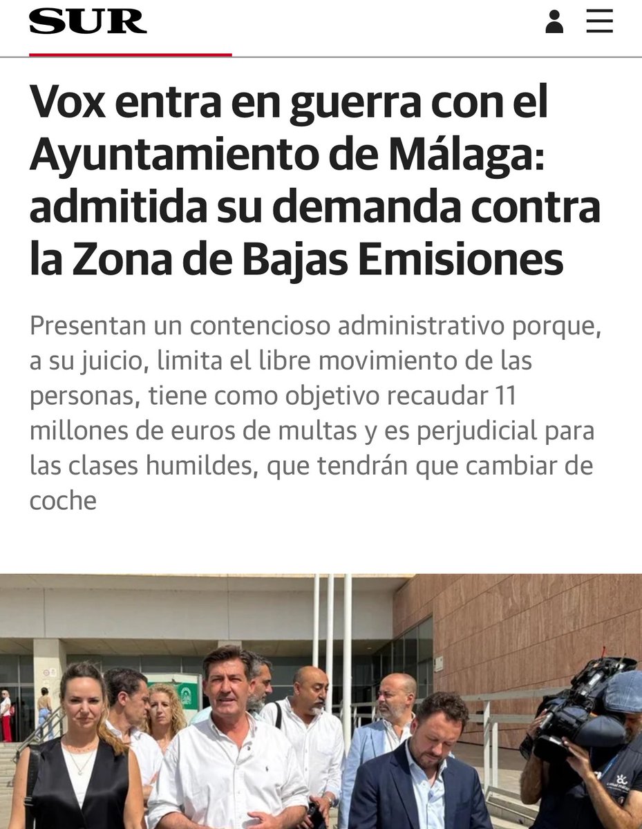 VOX Málaga (@vox_malaga) on Twitter photo ‼️ #ÚLTIMAHORA. Admiten la demanda de <a href="/malaga_vox/">Grupo Municipal VOX Málaga capital</a> contra la Zona de Bajas Emisiones.
En VOX no vamos a tolerar que los malagueños sean atracados por el bipartidismo con una ZBE que perjudica a la gente humilde y trabajadora.
diariosur.es/malaga-capital… ‼️ #ÚLTIMAHORA. Admiten la demanda de <a href="/malaga_vox/">Grupo Municipal VOX Málaga capital</a> contra la Zona de Bajas Emisiones.
En VOX no vamos a tolerar que los malagueños sean atracados por el bipartidismo con una ZBE que perjudica a la gente humilde y trabajadora.
diariosur.es/malaga-capital…