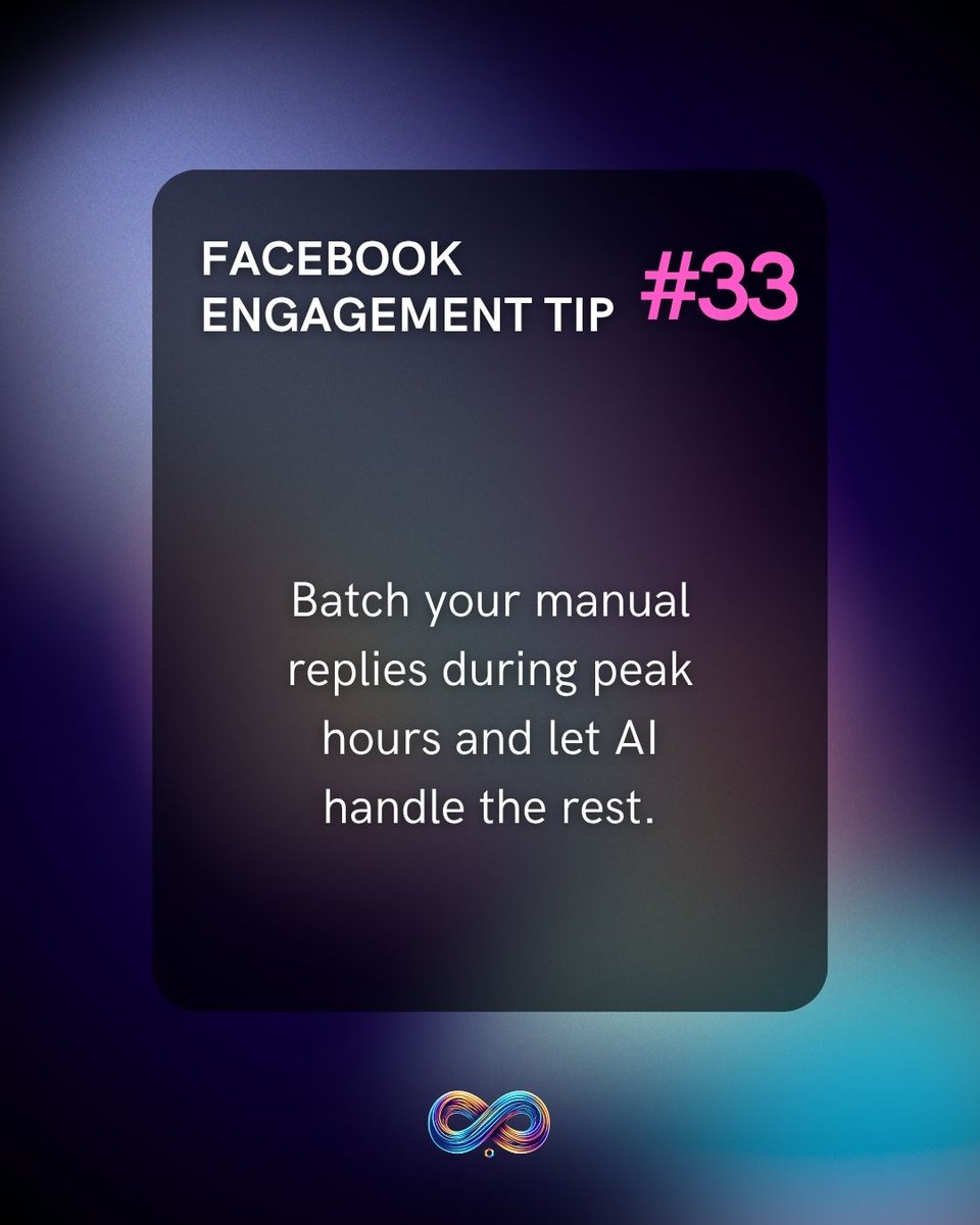 infinityengager's tweet image. You don’t have to choose between efficiency and authenticity.

Batch your manual replies during peak hours

And let AI handle the rest!

Here’s the move:
⏰ Identify your page’s busiest hours
💬 Schedule 20–30 minutes to jump in and personally respond
🤖 Let AI manage the…