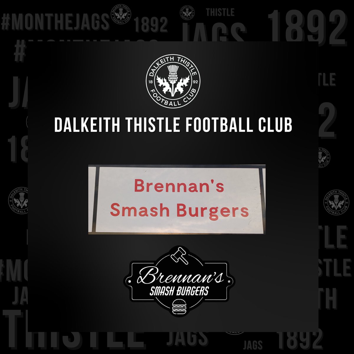 ⚫️⚪️A massive thank you to Lee Brennan and Alice at Brennan’s Smash Burgers for renewing their pitchside advertising board for another season — and for taking a supporters’ brick too 🧱!

We really appreciate the continued backing.
