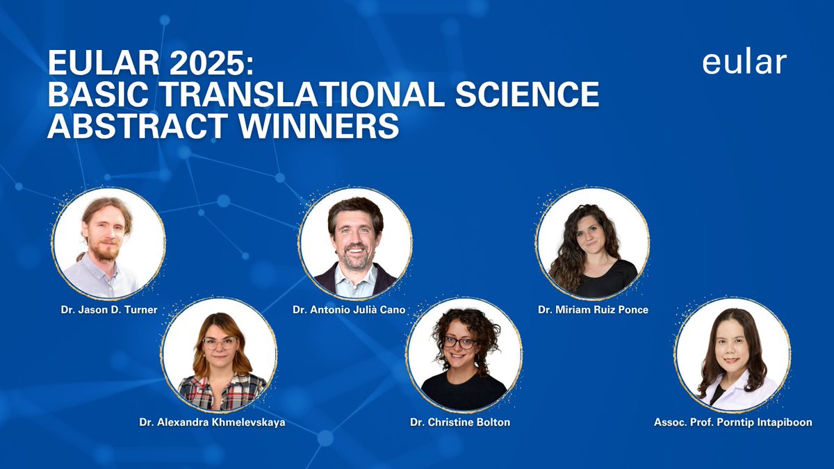 eular_org's tweet photo. 🎉 Celebrating Research Excellence at #EULAR2025!

EULAR proudly recognises the exceptional contributions of researchers, medical students, health professionals, and patient advocates.

Congratulations!

#Rheumatology #ScientificExcellence #Innovation https://t.co/u8URuyUAzl